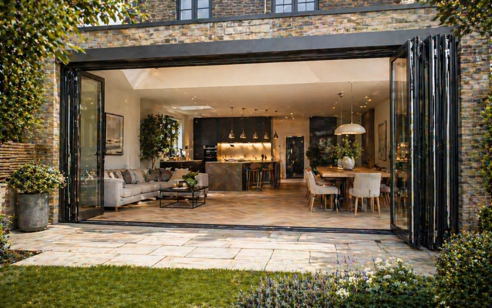 Premium bifold door installation opening to a modern garden