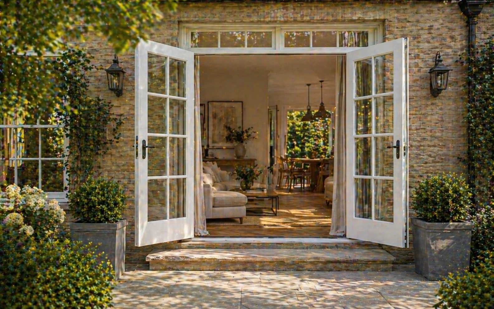 French door installation connecting interior to exterior space